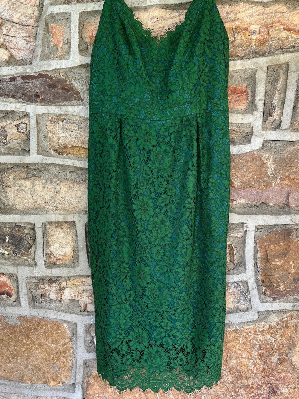 J. Crew Emerald Green Lace Spaghetti Strap Cocktail Dress Size 4 - Picture 4 of 9